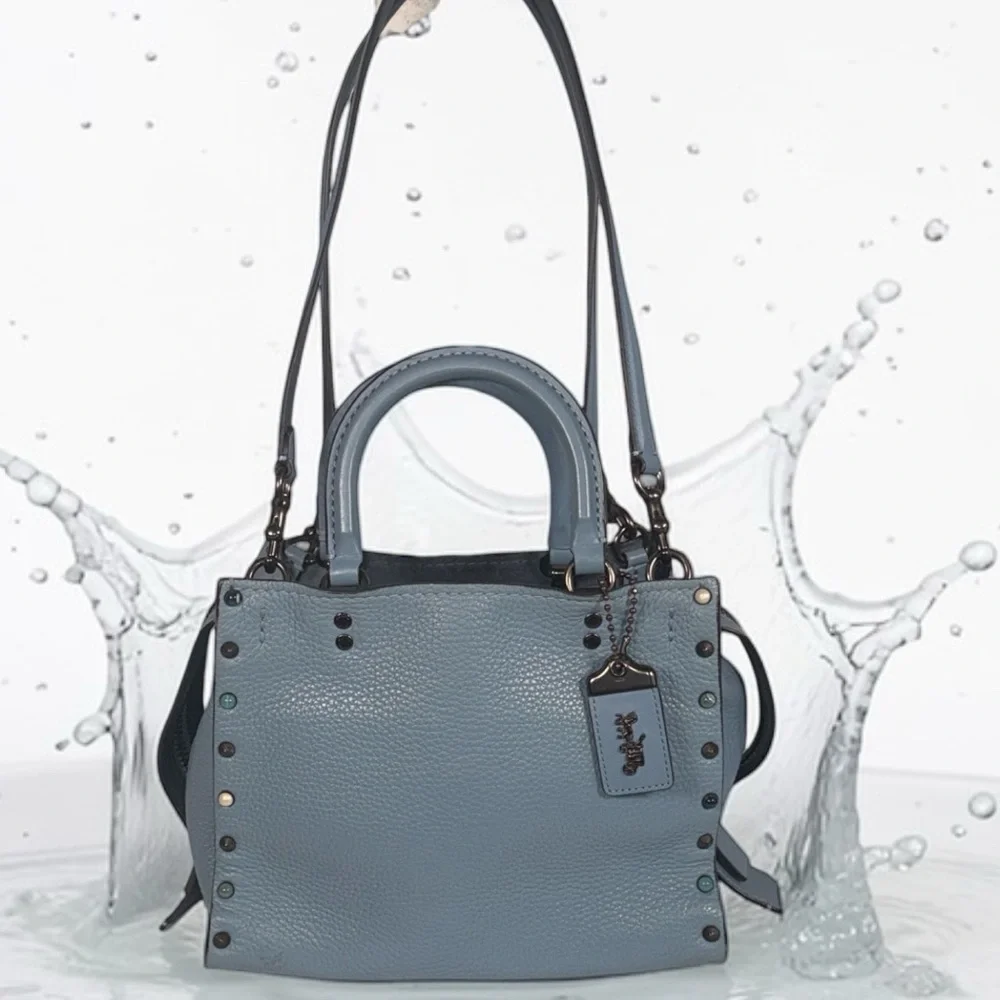 Coach Rogue Light Blue Pebbled Leather Satchel with crossbody strap - Picture 3 of 10